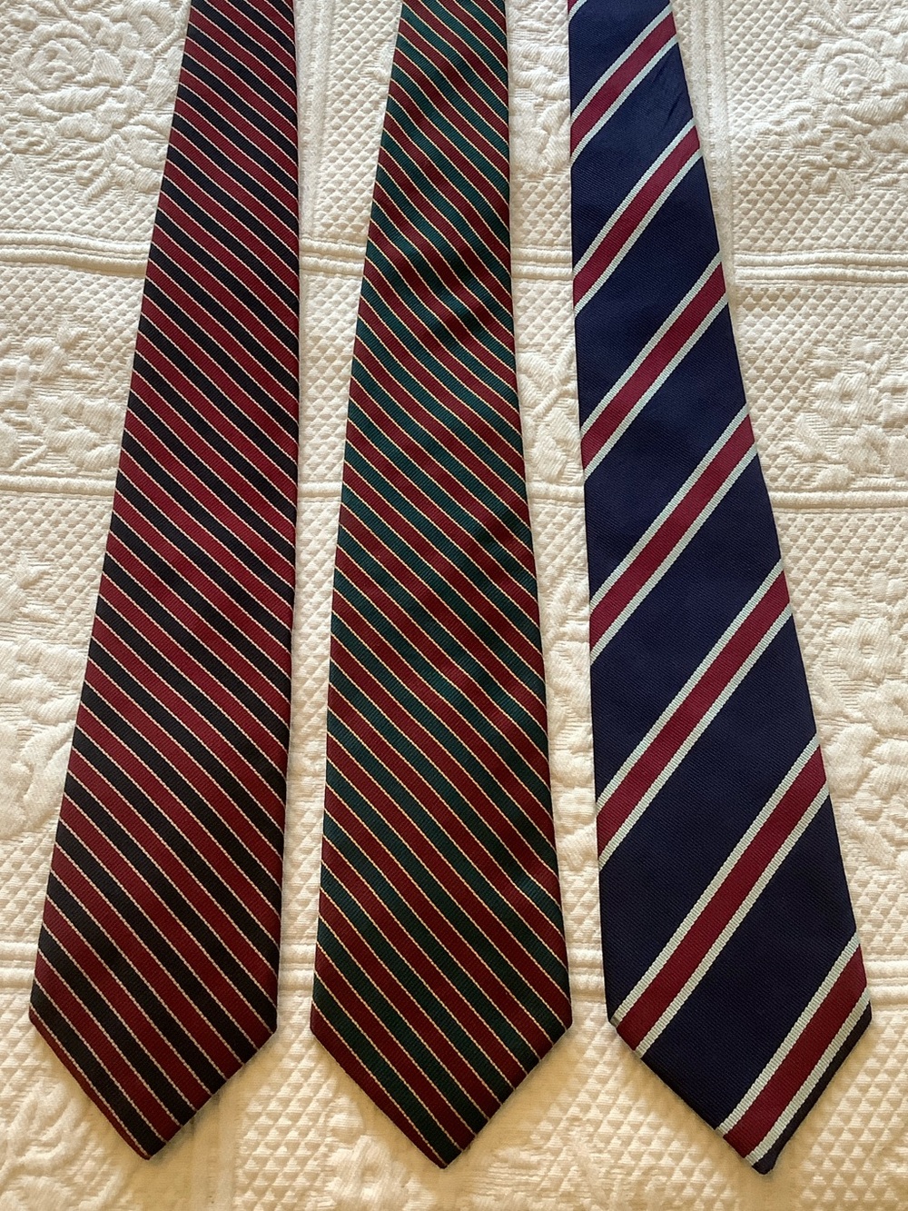 Silk Lands' End Striped Ties in Burgundy, Green & Navy